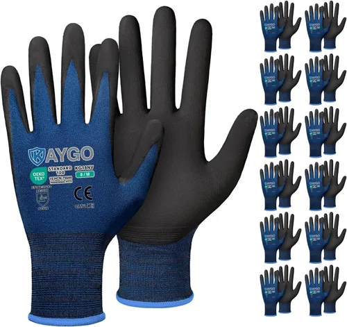 Miniatura 7 de KAYGO Guantes de Trabajo de Seguridad con Revestimiento de Nitrilo MicroFoam, 3 Pares KG18NB, Guante de Punto Sin Costuras de Nylon con Dedos Gris