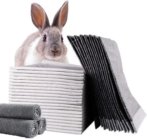 Tfwadmx 50 almohadillas para orina de conejo, cobayas, superabsorbentes, pañales desechables de carbono negro, accesorios de entrenamiento de