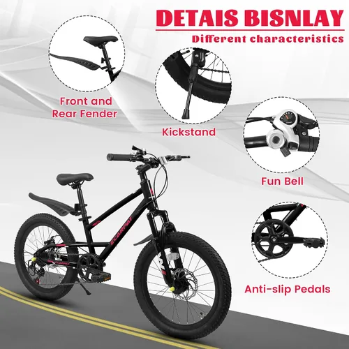 Miniatura 6 de Bicicleta de montaña para niños de 20 pulgadas, bicicleta de montaña para niños y niñas de 8 a 12 años, 7 velocidades para adolescentes, bicicletas