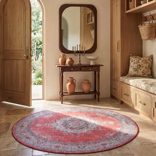 Miniatura 9 de SAFAVIEH Tucson Collection - Alfombra lavable de 2 pies 6 pies x 8 pies, rojo y beige, antideslizante y fácil de limpiar, ideal para pasillo