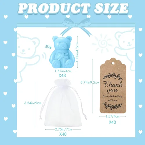 Miniatura 2 de Buryeah Juego de 48 regalos de oso para baby shower para invitados, jabón de oso pequeño con etiquetas de agradecimiento, jabón hecho a mano