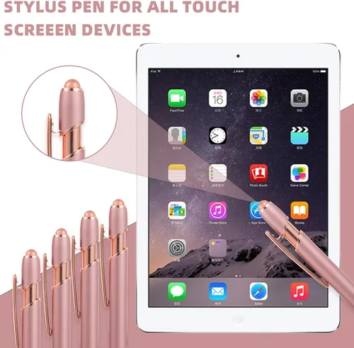 Miniatura 3 de MengRan Bolígrafos de Oro Rosa con Punta Stylus, Tinta Negra Punta Media Bolígrafos de Clic, Bolígrafo Stylus para Pantalla Táctil