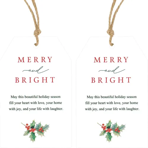 Miniatura 9 de Etiquetas de regalo de Navidad de Anwyll con cuerda - 50 piezas etiquetas de arco rosa feliz feliz feliz Navidad para regalos etiqueta de regalo