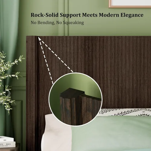 Miniatura 6 de Cabecera tamaño King solamente, moderno tablero acanalado montado en la pared con iluminación, cabecera de cama de madera bohemia elegante