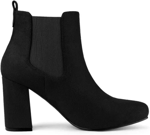Miniatura 7 de Allegra K Botas Chelsea de tacón alto grueso con punta redonda para mujer
