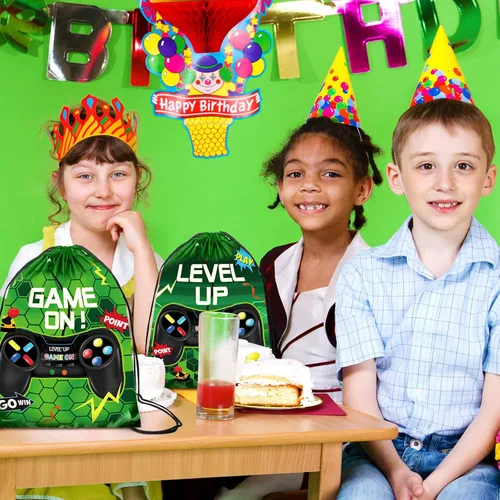 Miniatura 5 de Eccliy 20 piezas de bolsas de regalo para fiesta de videojuegos, bolsas de cordón de cumpleaños para jugadores, para niños, niños y niñas, 30 x 25