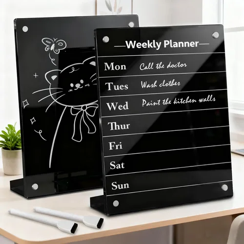 Miniatura 12 de Calendario acrílico negro de borrado en seco con soporte para escritorio, 16 x 12 pulgadas, pizarra blanca mensual de escritorio grande, pizarra