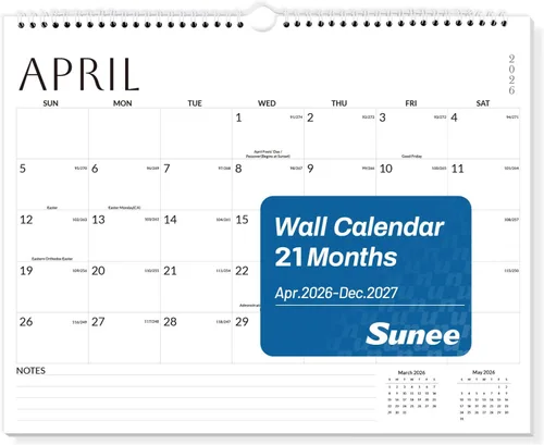 Miniatura 17 de SUNEE Calendario de pared 2026 de 18 meses, octubre de 2025 a marzo de 2027, 14.5 x 11.5 pulgadas, cuadrícula grande para colgar con papel grueso