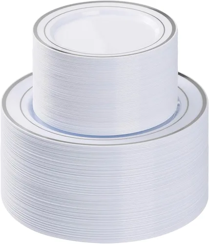 Miniatura 13 de BESTVIP 100 piezas de plato de plástico transparente, platos desechables para fiesta con 50 platos para cena y 50 platos para postre, plato de Claro