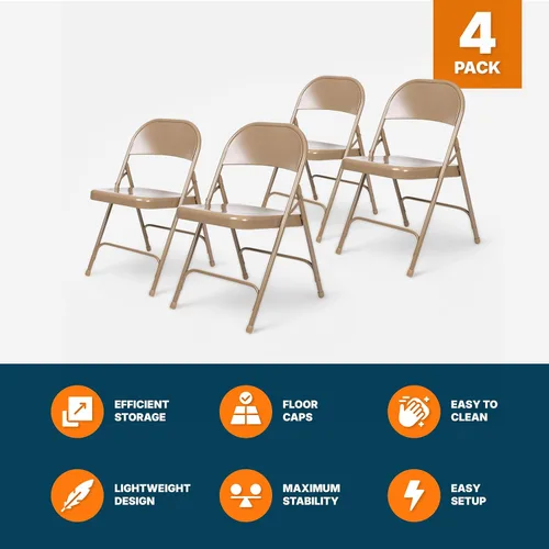Miniatura 7 de OEF Furnishings Serie OEF50 Sillas plegables de acero resistentes con capacidad de peso de 500 libras (paquete de 4, beige)