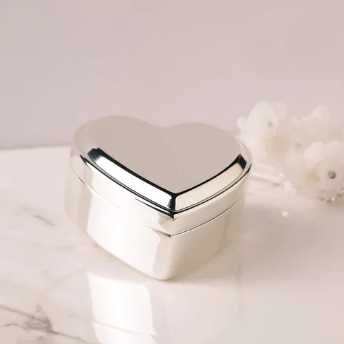 Miniatura 4 de Cherished Moments Joyero de corazón personalizado con cruz grabada personalizada y nombre para bautismo de bebé, regalo para niñas, tono plateado