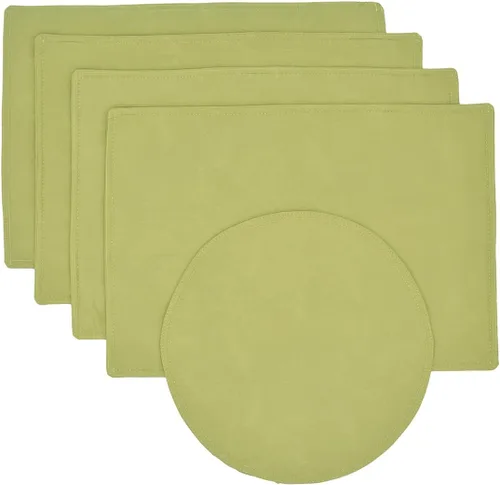 Miniatura 7 de Juego de dos manteles individuales redondos con cargador jacquard de hojas verde lima