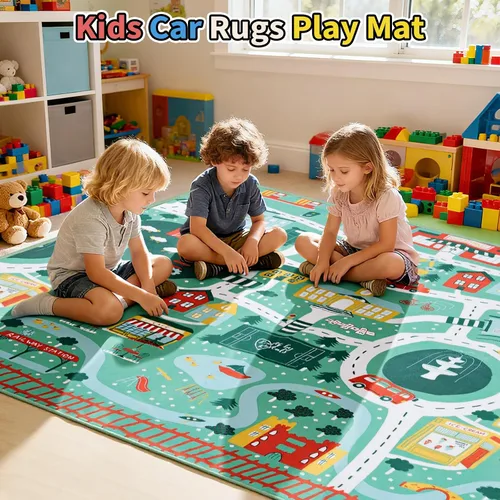 Miniatura 4 de Alfombra de juego educativa UKISS, 55"x55" alfombra de tráfico para niños, alfombra antideslizante y lavable para niños, alfombra para niños