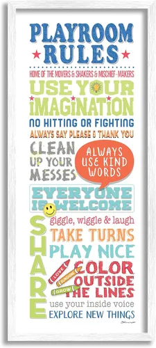 Miniatura 6 de Stupell Industries 'Playroom Rules Colorful Typography White Blue Green and Red', arte en lienzo, 10 x 24 pulgadas, fácil de colgar y resistente
