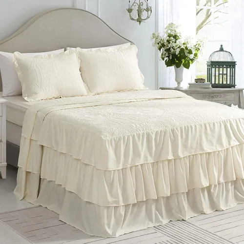 Miniatura 11 de CHIXIN Colcha con falda con volantes, tamaño Queen, caída de 30 pulgadas de largo, estilo Shabby Chic, funda de cama ligera, juego de 3 piezas, 3