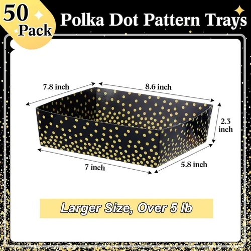 Miniatura 3 de Hushee 50 piezas de suministros para fiesta de graduación de 5 libras de puntos circulares negros y dorados, nachos, bandejas desechables de lunares