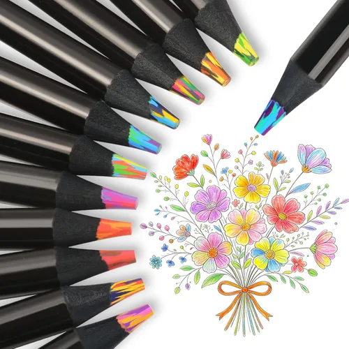 nsxsu Suministros de arte para niños, adolescentes y adultos, 12 lápices arcoíris, suministros de dibujo, lápices de colores gigantes para dibujar
