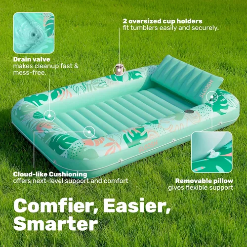 Miniatura 4 de SLOOSH Flotador inflable para tumbona de piscina, 70 x 46 pulgadas, flotadores de piscina para adultos con almohada, flotador 4 en 1 para balsa