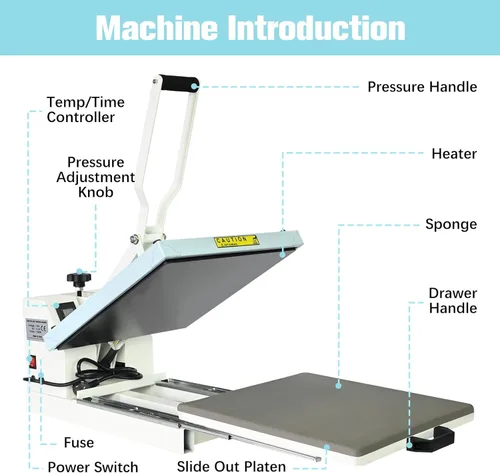 Miniatura 3 de Prensa de calor de 15 x 15 pulgadas, calidad industrial con presión ajustable, máquina de transferencia de calor deslizante para camiseta, azul