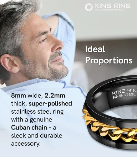 Miniatura 55 de King Ring Anillo giratorio de 0.315 pulgadas, anillo plano pulido fino para hombres y mujeres con cadena cubana, diseñado en Estados Unidos
