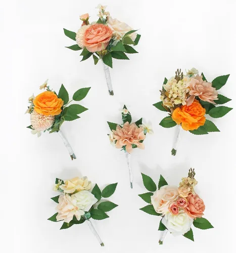 Miniatura 13 de Rinlong 6 centros de mesa de flores surtidos para bodas, mesas de otoño, centro de mesa, ramos de dama de honor de color naranja quemado, estante