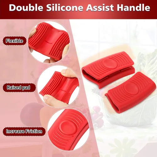 Miniatura 7 de Patelai 4 fundas de silicona para mango de sartén caliente, antideslizantes, resistentes al calor, para sartenes de hierro fundido, sartenes y Negro