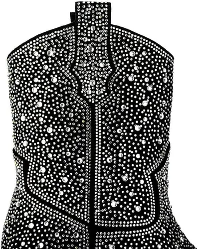 Miniatura 5 de sexytag Botas vaqueras brillantes con diamantes de imitación para mujer, tacón bajo y grueso, punta cuadrada, botines de meter