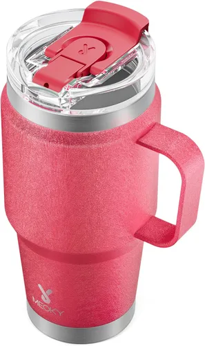 Miniatura 15 de Meoky - Vaso de 32 onzas con asa, taza de viaje de acero inoxidable con pajilla y tapa 2 en 1, taza de café con aislamiento al vacío, 100% a prueba