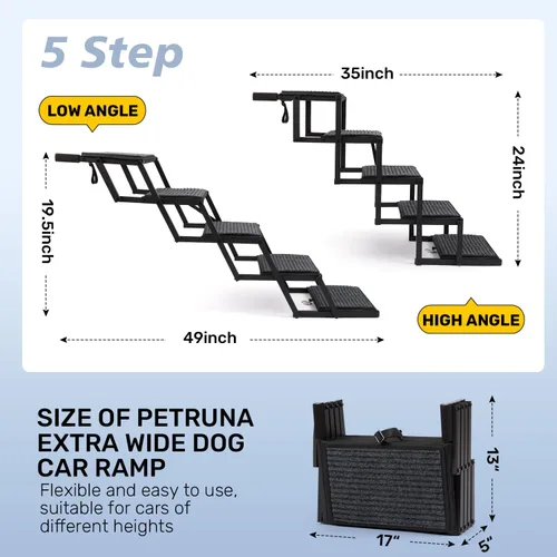 Miniatura 3 de Escaleras plegables para perros grandes, con superficie antideslizante, rampa ligera con capacidad para hasta 250 libras, 5 escalones