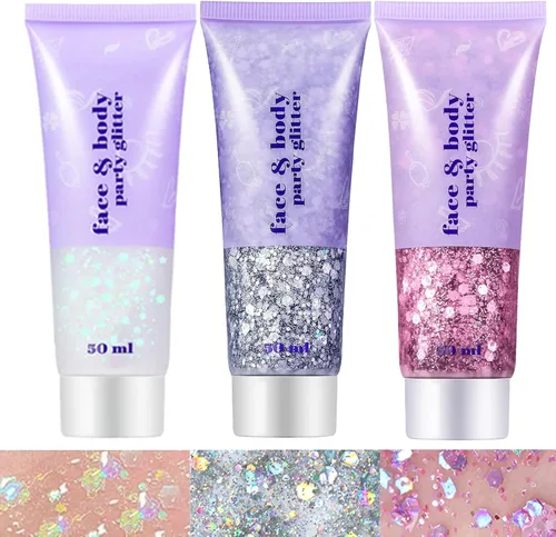 Miniatura 16 de Go Ho Gel de purpurina púrpura de sirena, purpurina holográfica para el cabello morado para niños y mujeres, lentejuelas gruesas para ojos, labios