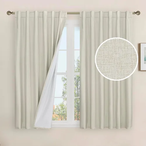 Miniatura 11 de LAMIT Cortinas de lino natural 100 % opacas para ventana, para dormitorio, 45 pulgadas, cortinas térmicas con textura de lino estilo granja