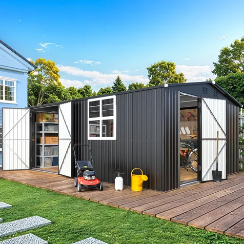 Miniatura 37 de AECOJOY Cobertizo de almacenamiento al aire libre de 5 x 3 pies, pequeño cobertizo de metal con puerta con cerradura, almacenamiento de utilidad