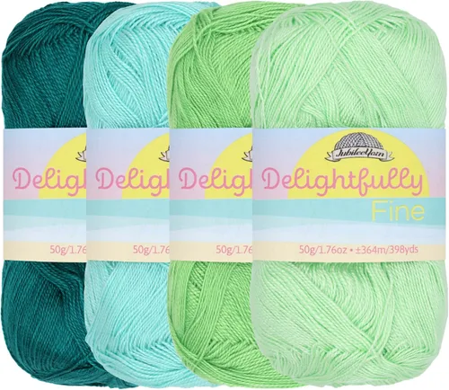 Miniatura 20 de JubileeYarn - Hilo deliciosamente fino, 1.76 oz/madeja de rayón de bambú y encaje, tonos de azul, 4 madejas