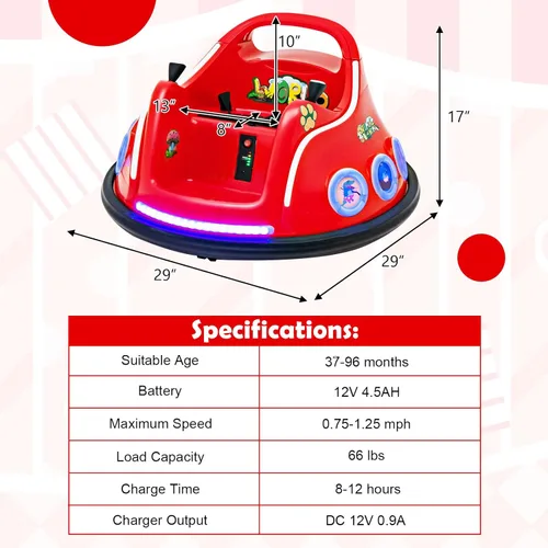 Miniatura 7 de Costzon Coche de parachoques para niños, parachoques eléctrico de 12 V con control remoto, giro de 360 grados, luces intermitentes, música integrada