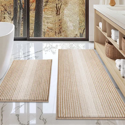 Miniatura 17 de Juegos de Alfombras y Tapetes para Baño, Juego de Alfombra de Baño de Felpilla Gruesa Absorbente de 2 Piezas Antideslizante, Tapetes Suaves