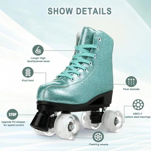 Miniatura 5 de XUDREZ Patines de ruedas para mujeres, patines de alta calidad holográficos de cuero de poliuretano, patines brillantes de doble fila de cuatro