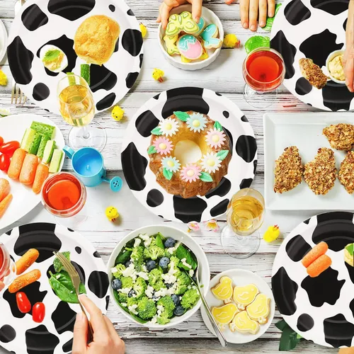 Miniatura 5 de 40 unidades de suministros de fiesta con estampado de vaca, platos de papel de vaca de 7 pulgadas, platos de fiesta para animales de granja