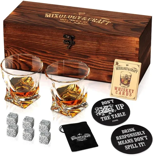 Mixology & Craft Juego de whisky - 12 piezas con piedras de granito, vasos y posavasos