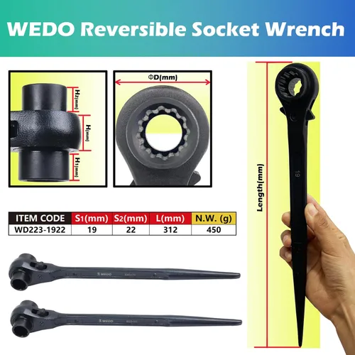 Miniatura 2 de WEDO Juego de 2 llaves de trinquete para andamio, 0.748 in x 0.866 in, Cr-V, llave de trinquete forjada, longitud 12.283 in, llave de trinquete