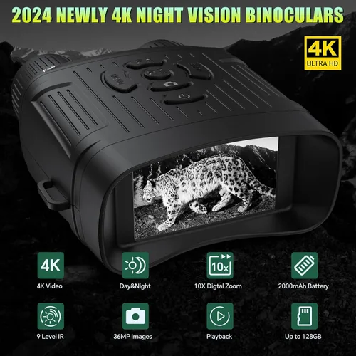 Miniatura 2 de Gafas de visión nocturna, prismáticos de visión nocturna 4K para adultos, zoom digital recargable infrarrojo digital 10X con pantalla grande de 3