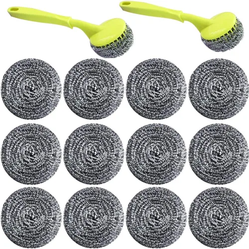 18 esponjas de acero inoxidable para limpiar utensilios de cocina con mango (paquete de 18)
