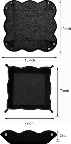 Miniatura 6 de Bandeja de almacenamiento de cuero, organizador de monedas de joyería para reloj, bandeja de aparador para hombres (negro)