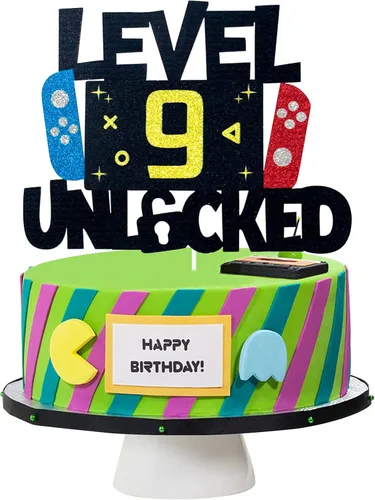 Decoración para pastel de videojuegos desbloqueada de nivel 9 – Nivel 9 desbloqueado impresionante 2013 decoración de pastel de cumpleaños para