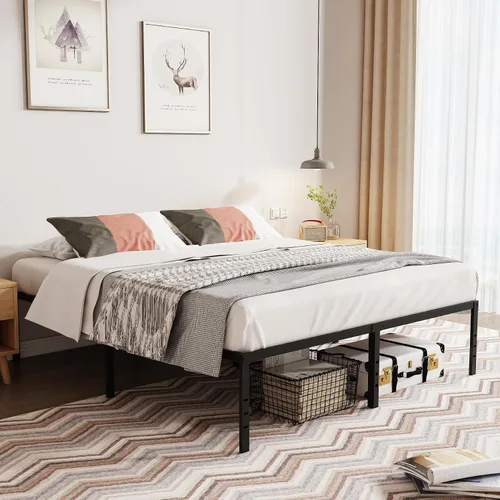 Miniatura 3 de Marcos de cama California King con plataforma de metal de 18 pulgadas de alto, base resistente de 3500 libras, marco de cama tamaño California King