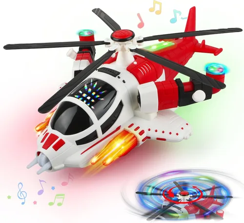 Miniatura 9 de Helicóptero de juguete con luces para niños pequeños, avión de juguete giratorio 360° con música y Bump & Go, regalo de cumpleaños para niños de 3 a