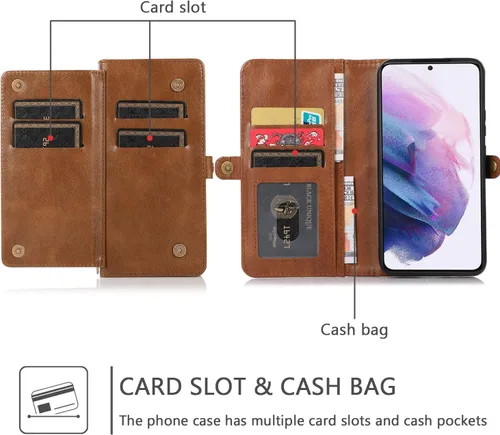 Miniatura 4 de Asuwish Funda de teléfono para Samsung Galaxy S22 Plus S22+ 5G Wallet Funda desmontable con protector de pantalla de vidrio templado y soporte