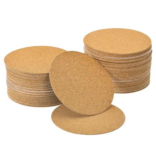 UXCELL 100 Piezas de Corcho Redondo Autoadhesivo, Láminas de Respaldo de Azulejos de Corcho de 3.5" x 3.5" para Manualidades DIY, Marrón