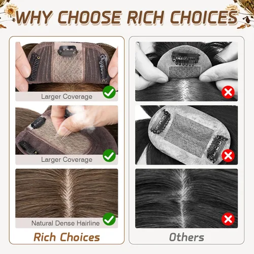 Miniatura 45 de Rich Choices Pelucas con topper de cabello para mujeres, cabello humano real 100% Remy, sin flequillo, para mujeres con adelgazamiento en la parte