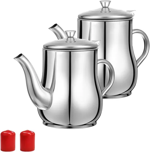 2 coladores de aceite para freidora de 32 onzas para cocina, olla de filtro de aceite de acero inoxidable con filtro de malla fina, tapa a prueba de