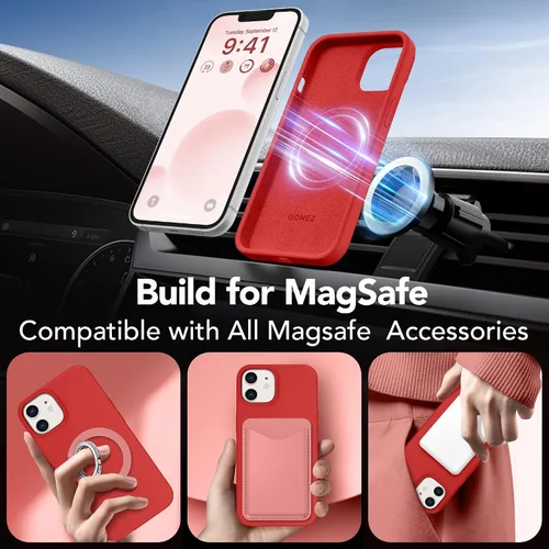 Miniatura 612 de GONEZ Funda de silicona para iPhone 15 Pro Max, compatible con Magsafe, protector de cámara + protector de pantalla, forro de microfibra suave